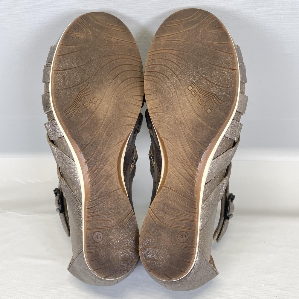 Dansko Vivian Sandals Womens Size 41 Metallic Silver Leather Strappy Wedge Shoes - Picture 8 of 10